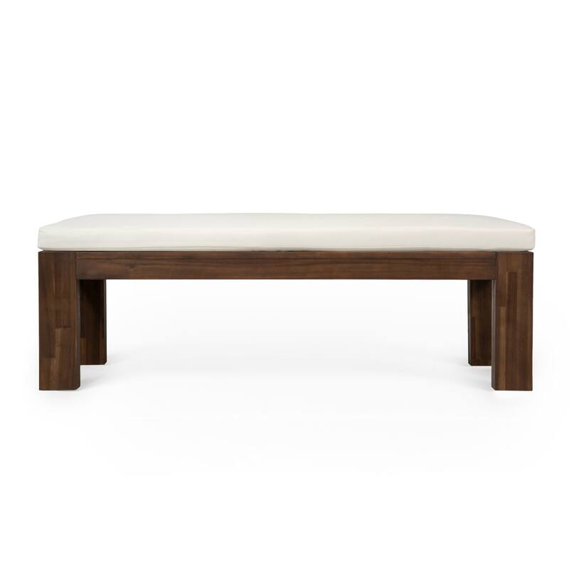 Outdoor Patio Dining Table Set for 6 - Person with Umbrella Hole Acacia Wood and Removable Cushions