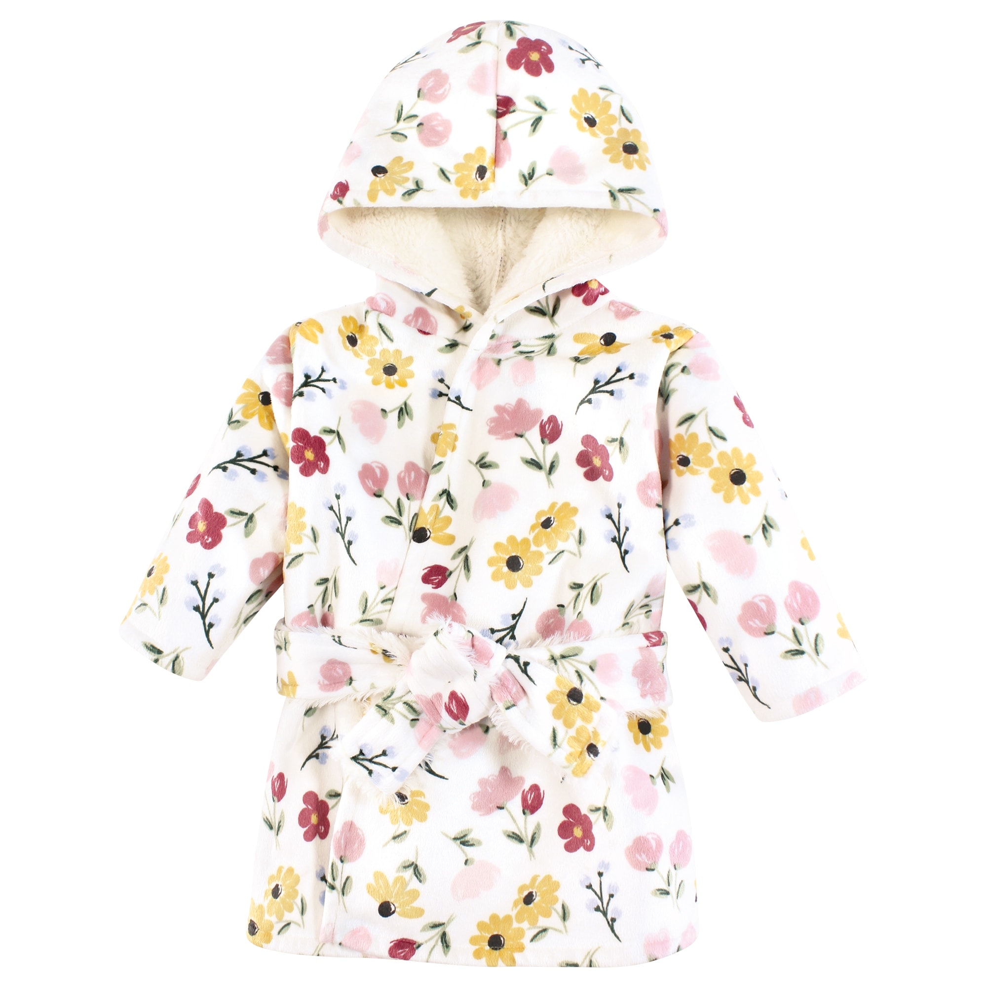 Hudson Baby Infant Girl Mink with Faux Fur Lining Pool and Beach Robe Cover-ups, Soft Painted Floral