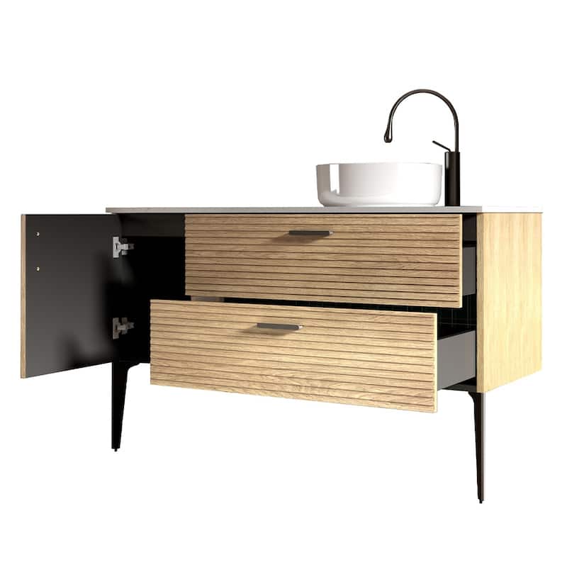 30/36/48 inch MDF Single Sink Freestanding Bath Vanity in Oak with White Artificial Marble Top