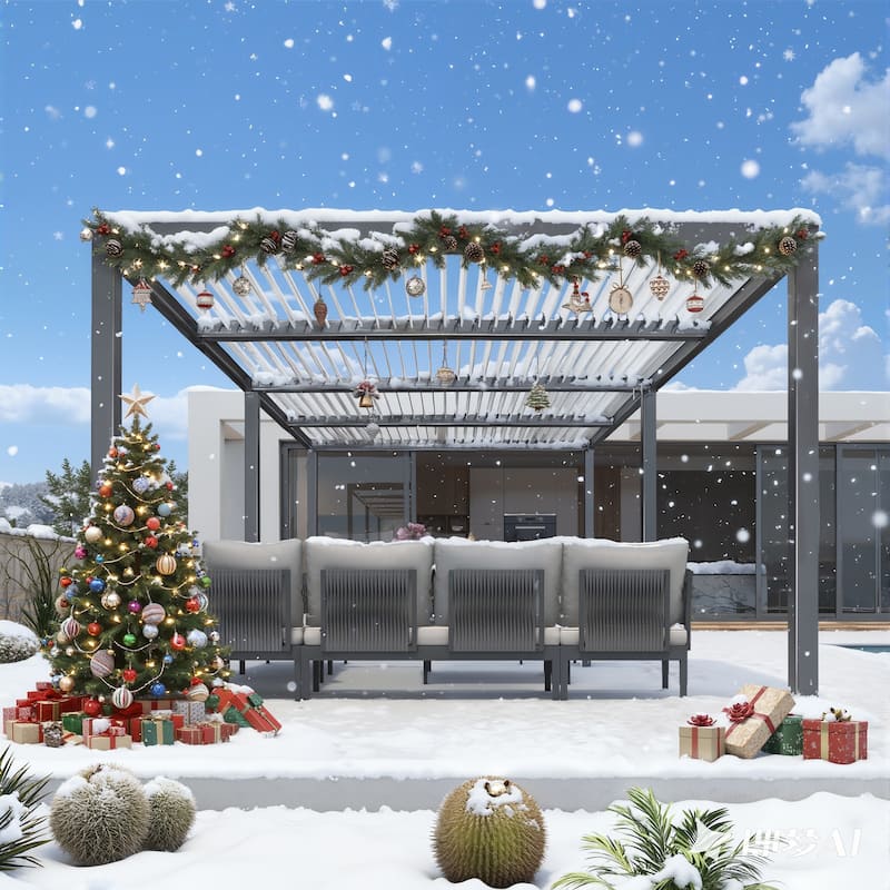 PURPLE LEAF Louvered Pergola Sun Shade Shelter with Adjustable Metal Roof for Patio Hardtop Pergola