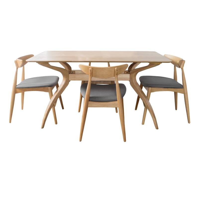 Carson Carrington Lund Mid-Century 5-piece Large Wood Rectangular Dining Set with Curved Legs by Christopher Knight Home