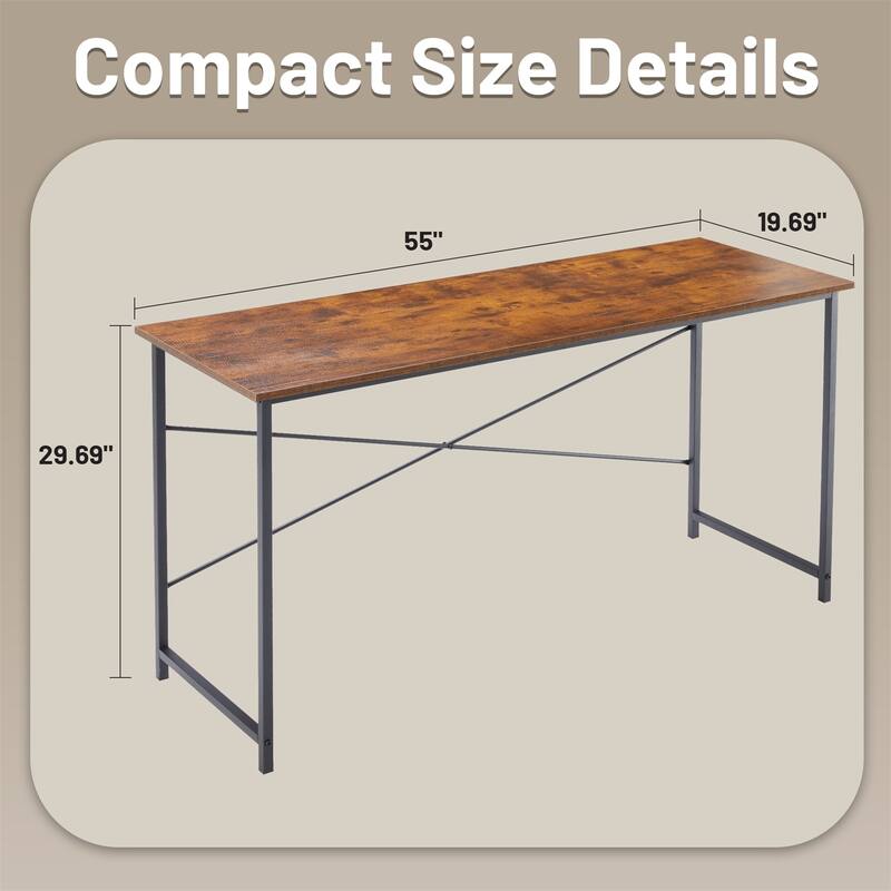 Computer Desk, 40-63 Inch Home Office Desk, Gaming Writing Work from Home Study Desk, Large Legroom, Sturdy Metal Frame