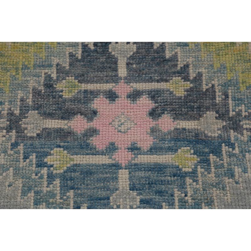Hand Knotted Oriental 100% Wool Carpet Transitional Geometric Navy Blue & Blues Oushak Runner Rug - 13' 1'' X 3' 4''