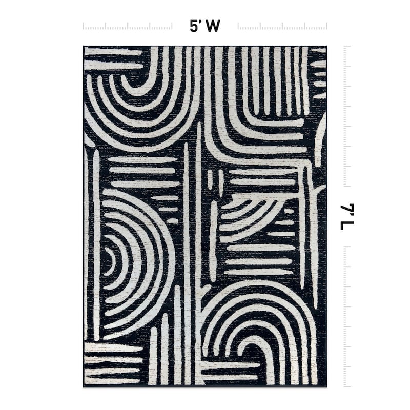 Contemporary Black Ivory Gray Area Rug, Stylish for Any Room