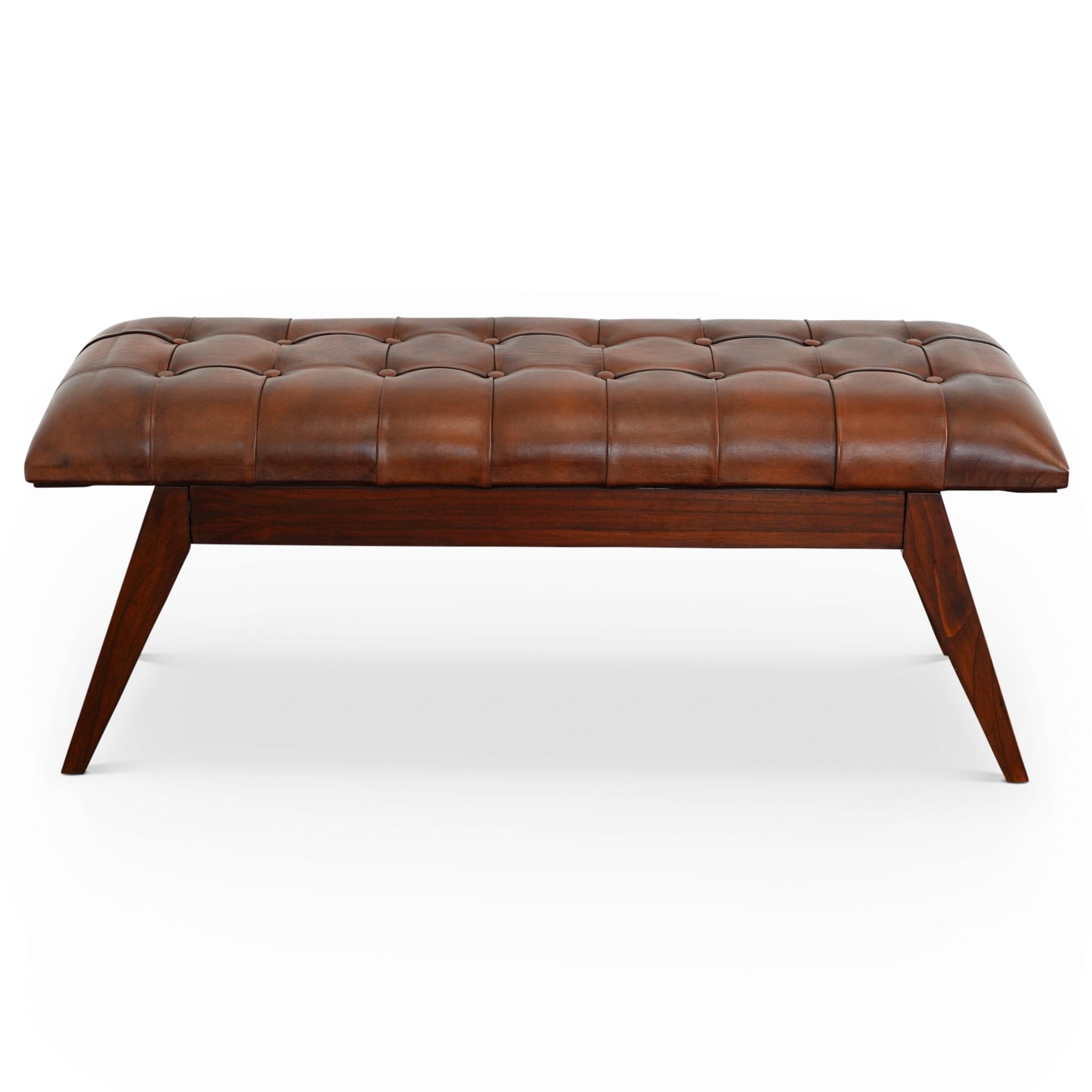 Nicolette Mid-Century Modern Rectangular Genuine Leather Upholstered Bench in Cognac - Honey