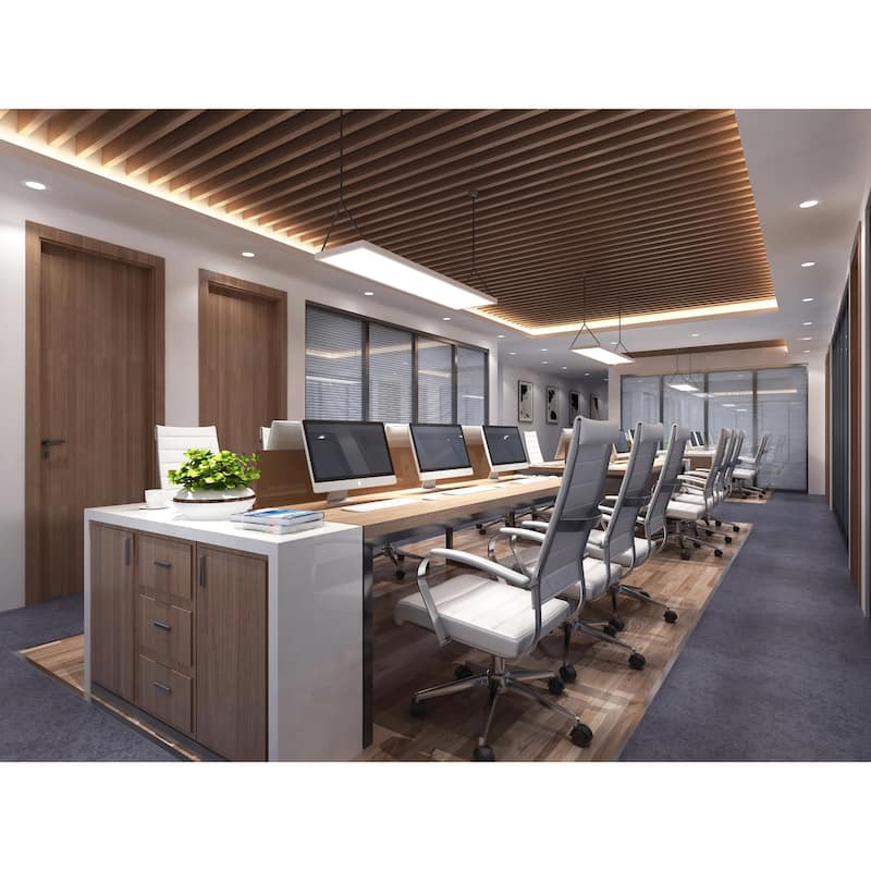 Set of Two (2) Modern White High Back Office Chair Ribbed PU Leather Swivel Tilt Computer Desk Cushion Seat Boss