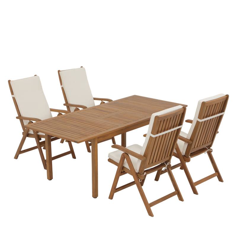 Outdoor 5 Pieces ACACIA Wood Dining Set Extendable Table