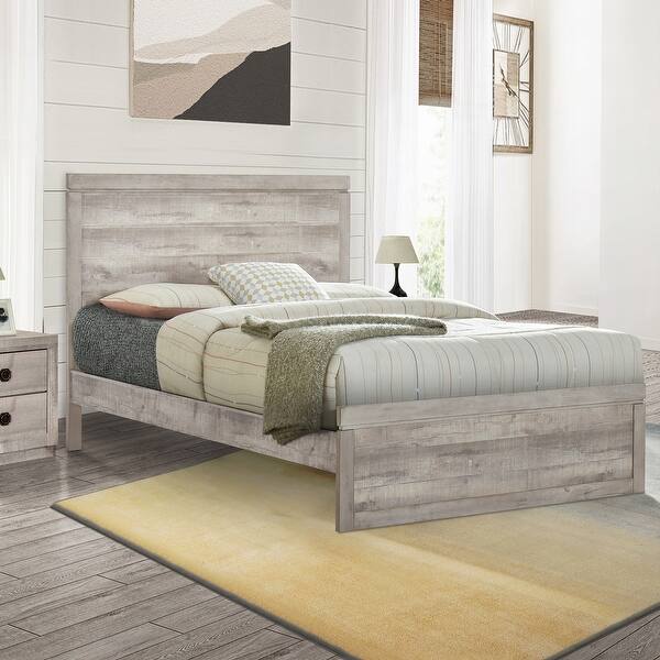 slide 2 of 10, Vintage Farmhouse Style Queen Size Platform Bed , No Box Spring Needed Rustic White - Queen