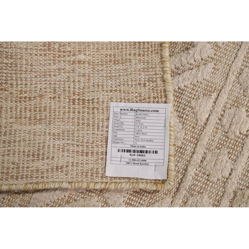 All-Over Geometric Moroccan Oriental Accent Rug Handmade Wool Carpet - 2'0"x 3'0"