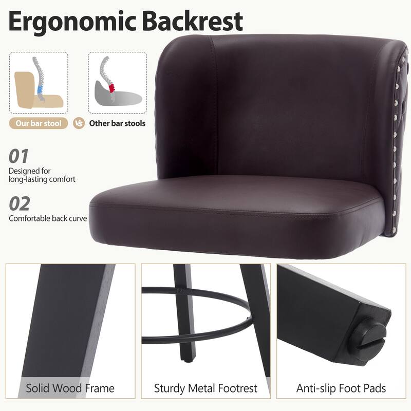 27.5" Faux Leather Upholstered Swivel Counter Height Bar Stool with Wooden Frame, Set of 1/2/3/4