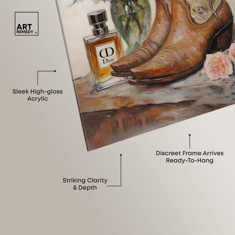 Delicate Floral Boots Acrylic by Art Remedy, Ready to Hang