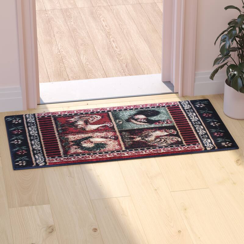 Rustic Cabin Style Vintage Rooster Themed Area Rug