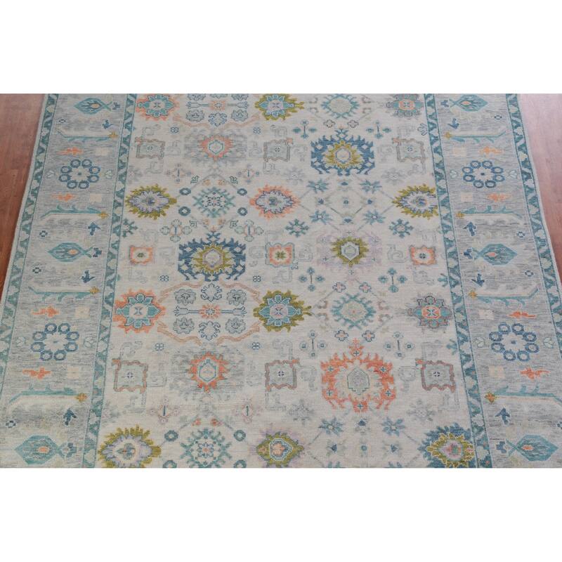 Hand Knotted Oriental 100% Wool Carpet Transitional All-Over Beige & Ivories Oushak Area Rug - 12' 2'' X 9' 1''