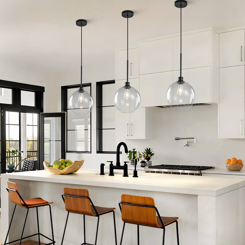 Starsky 1-Light 9.84in. Modern Globe Single Clear Glass Pendant Light - Black