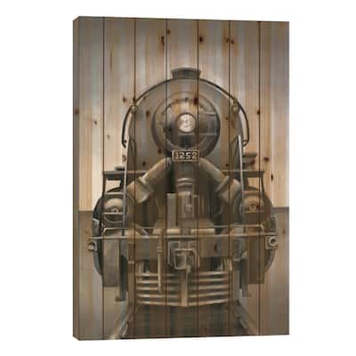 Vintage Train Print On Wood by Ethan Harper - Multi-Color