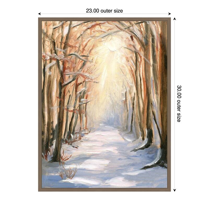 Path in Winter by Sandra Iafrate Framed Canvas Wall Art Print - Sylvie Dark Gold - 23 x 30 in