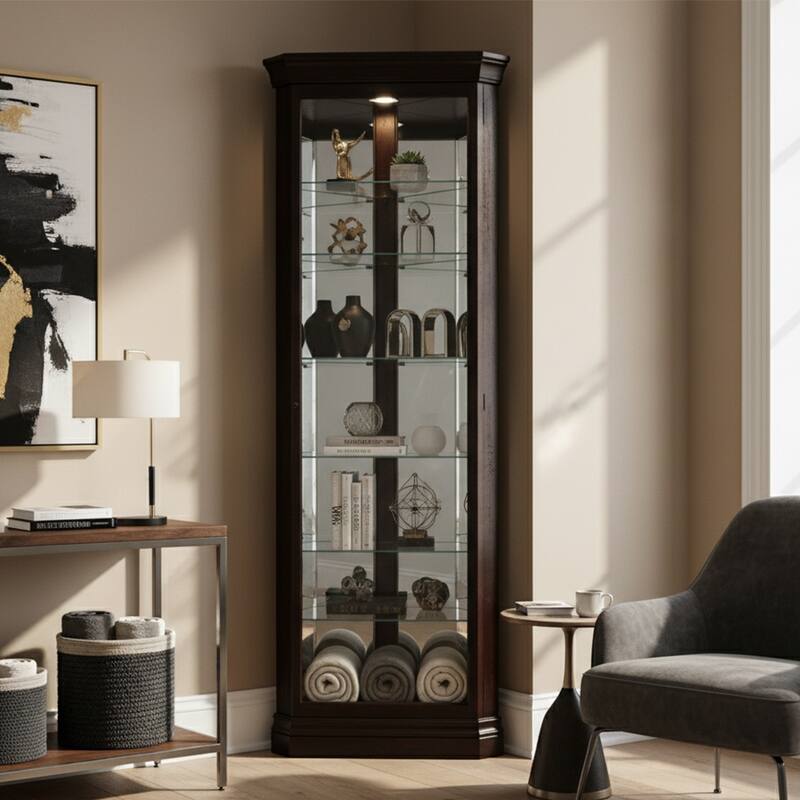 Howard Miller Duane 8-Shelf Corner Curio Cabinet - Dark-Brown