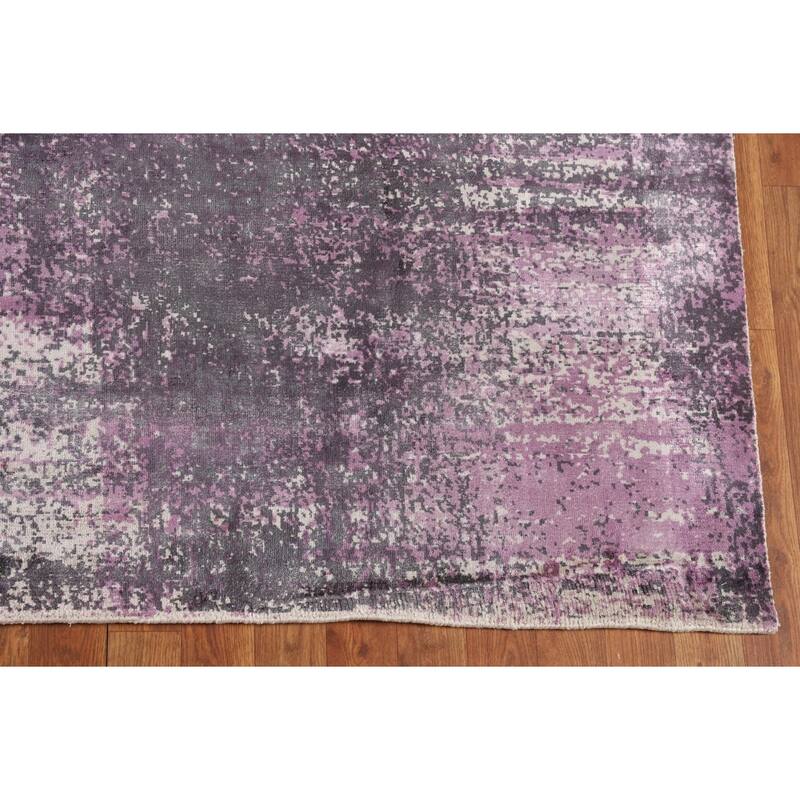 Contemporary Abstract Indian Square Area Rug Hand-Knotted Wool Carpet - 6'8" X 6'9"