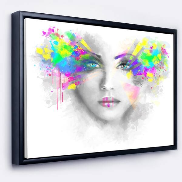Shop Designart Gray Woman With Green Flowers Abstract Portrait