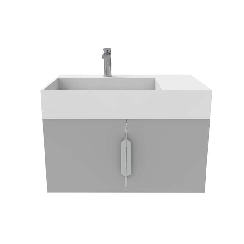 Amazon 30" Wall Mounted Bathroom Left Basin Vanity Set w/ White Top - Brushed Nickel Finish - Grey
