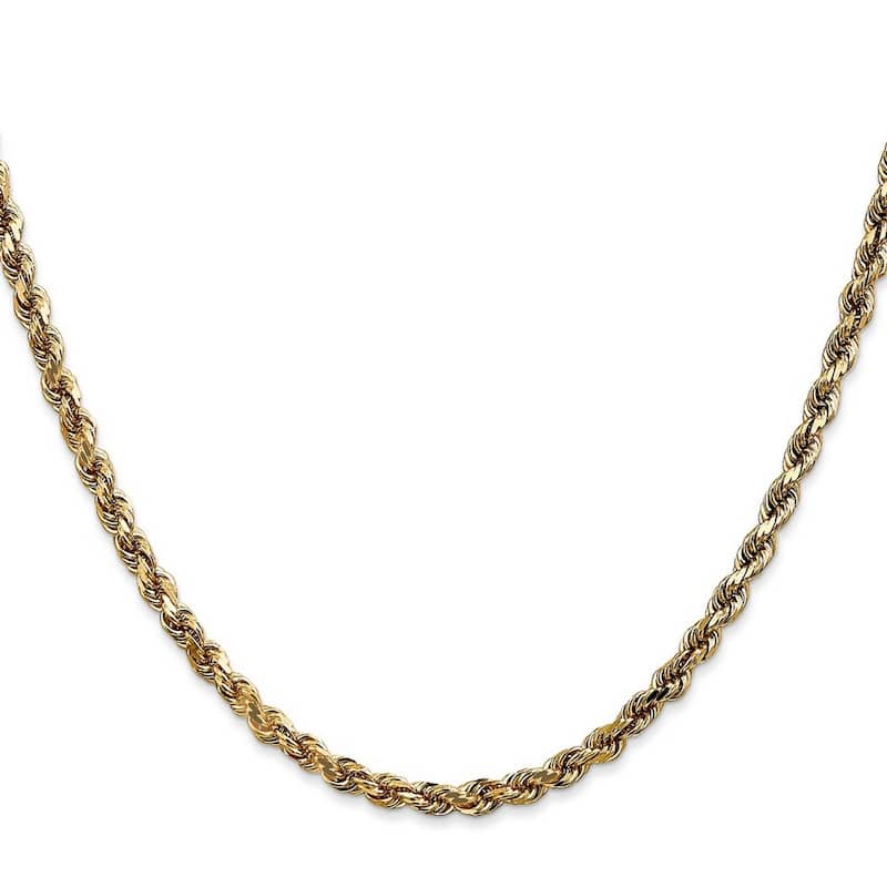 Curata 10k Yellow Gold 7" or 8" 3.5mm Sparkle Cut Rope Chain Bracelet
