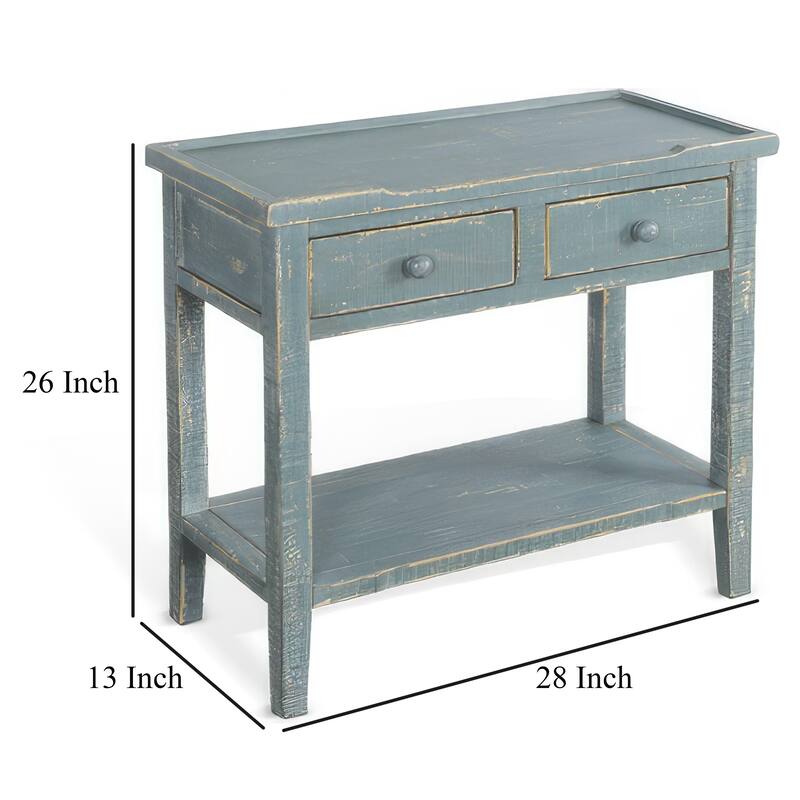 Rena Side End Table, 2 Drawers 1 Shelf, 28 Inch Rustic Green Mahogany