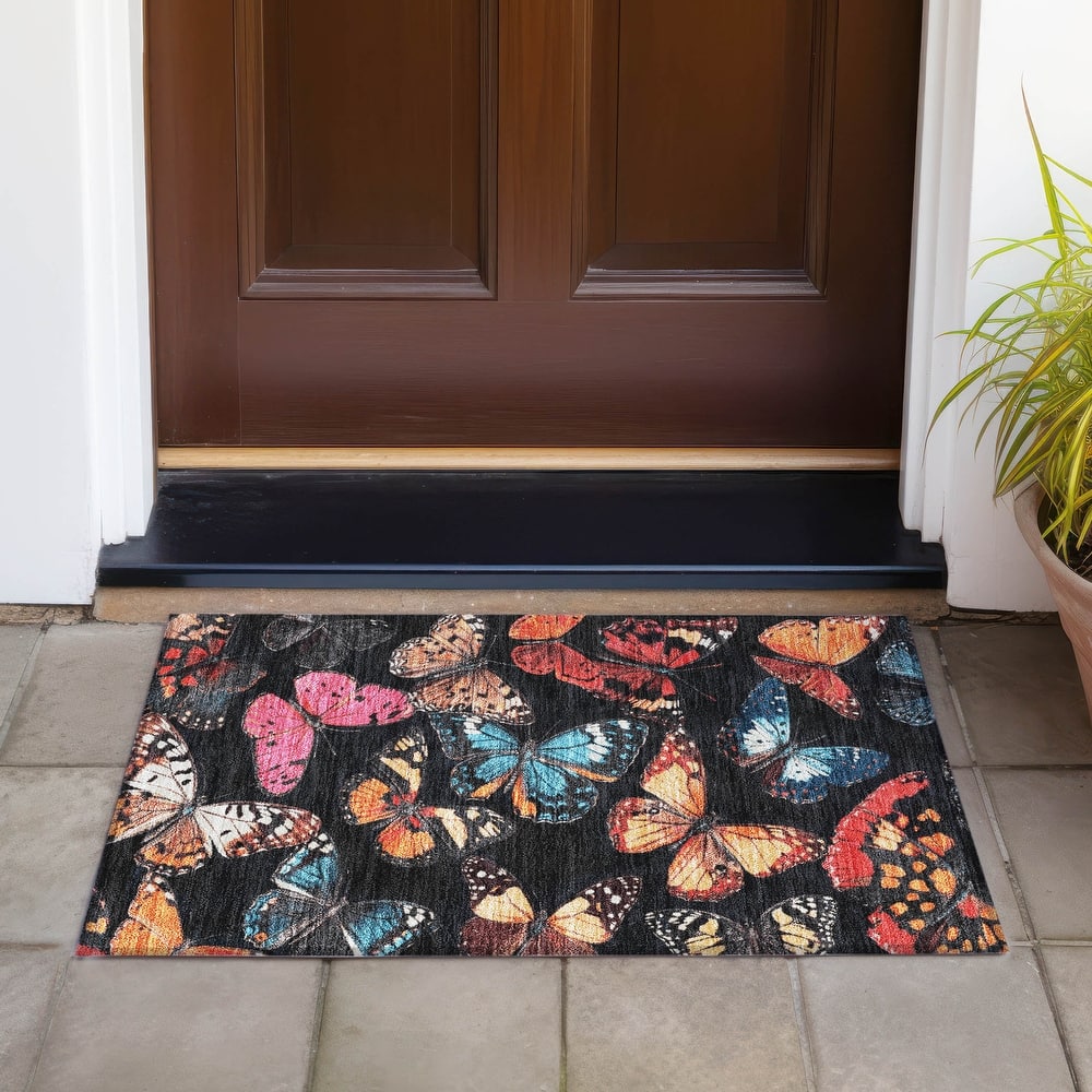 Machine Washable Indoor/Outdoor Butterflies Chantille Rug