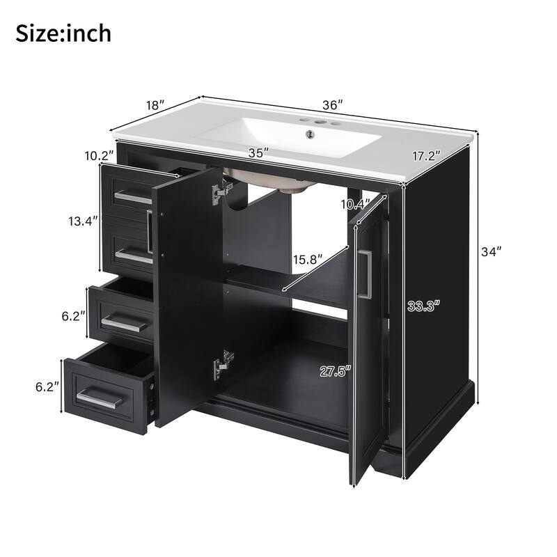 Bathroom Vanity with Sink, Freestanding Vanities Cabinet, Bathroom Cabinet with Soft-Close Doors, Adjustable Shelf & 3 Drawers