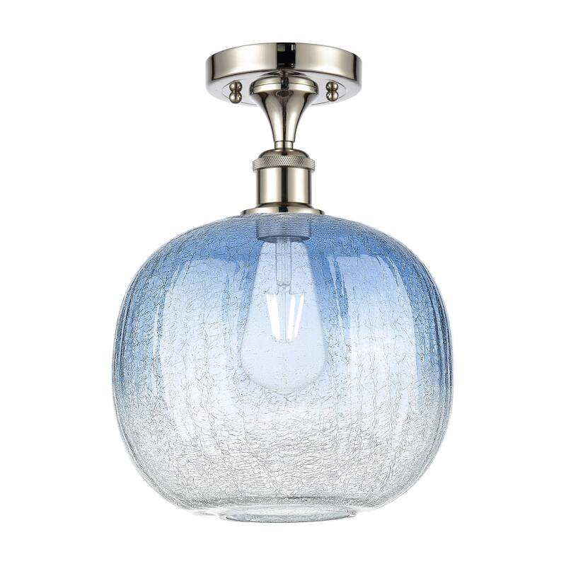 Innovations Lighting Endless Possibilities Ballston - Brookhaven Sphere - 1 Light 11" Semi-Flush Mount - Polished Nickel/Sapphire Blue