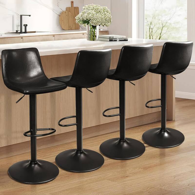 Bossin Adjustable Swivel Bar Stools with Backs – Counter Height - Set of 4 - Black
