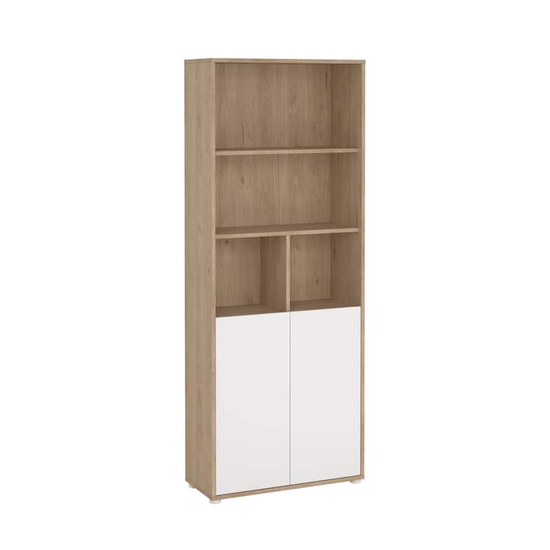 Carson Carrington Sign 6 Shelf Bookcase with 2 Doors, Home Office Storage - 13.5"D x 31.34"W x 80.59"H