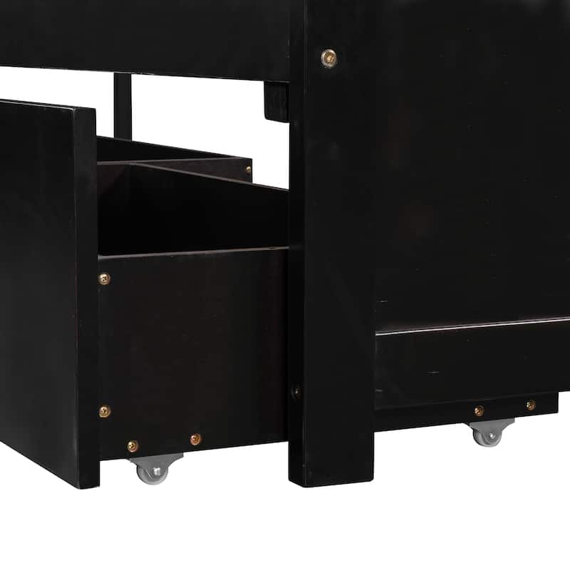Espresso Modern Twin Size L-shaped Platform Bed with Trundle and Drawers for Bedroom