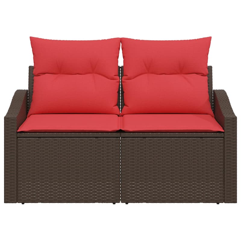 vidaXL 2-Seater Garden Sofa with Cushions Black/Brown/Grey Poly Rattan - 24.4 x 48.4 x 27.2