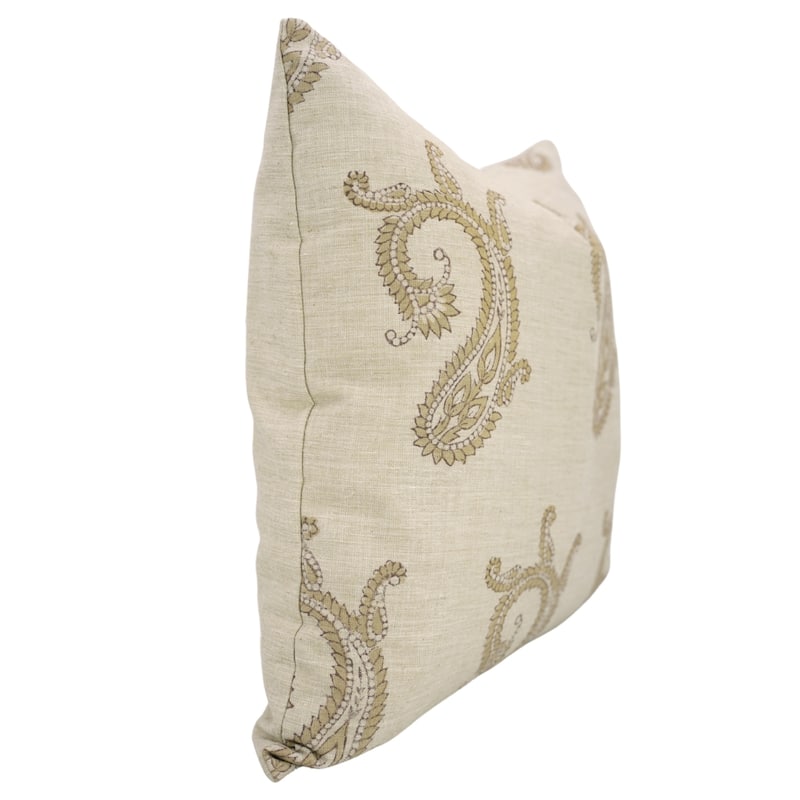 Fabdivine Soft Linen Cushion Cover Floral Block Print for Farmhouse Mustard Living Room or Office Décor, Banke Bihari