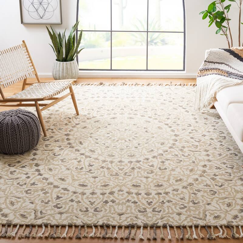 SAFAVIEH Handmade Blossom Misaki Modern Floral Wool Rug - 10' x 14' - Ivory/Taupe
