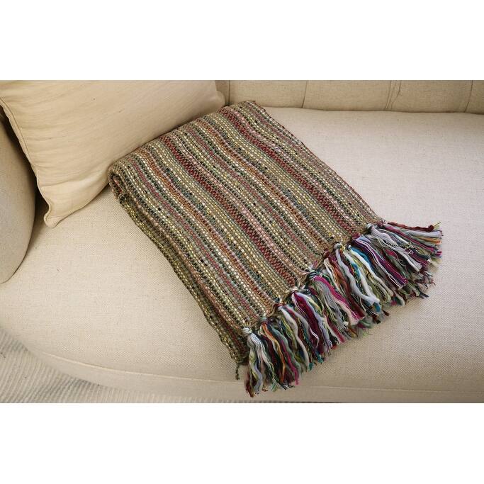 Home&Manor Handcrafted Wool & Cotton Throw Blanket Garden Weave