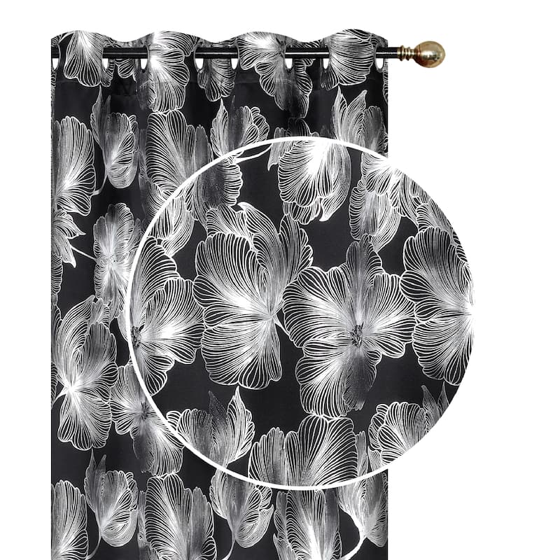 IH Casa Decor Foil Print Panel W 8 Grom Hibiscus Black 84" - Set of 2