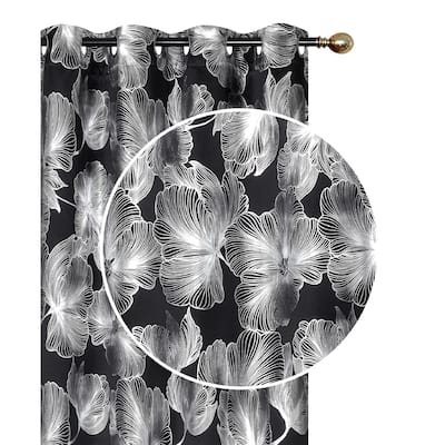 IH Casa Decor Foil Print Panel W 8 Grom Hibiscus Black 84" - Set of 2