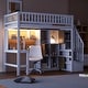 preview thumbnail 1 of 16, Wood Twin Size Loft Bed with Built-in Desk, LED, Storage Shelves, Cabinets and Staircase, White White