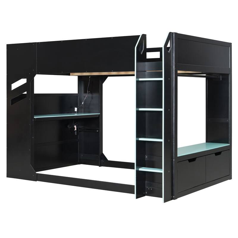 Full Size Gamer Loft Bed with Adjustable Desk, RGB Light Strip and Charging Station by Harper&Bright Designs