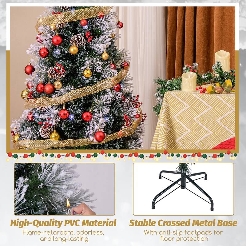 Gymax 5/6/7 FT Flocked Christmas Tree Artificial Xmas Tree