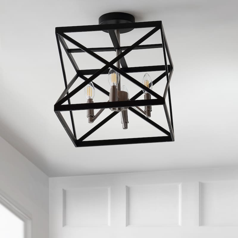 SAFAVIEH Lighting Maebell Flush Mount - Black - 13" x 13" x 15.5" - 13" x 13" x 15.5" - Black/Nickel - 13Wx13Dx16H