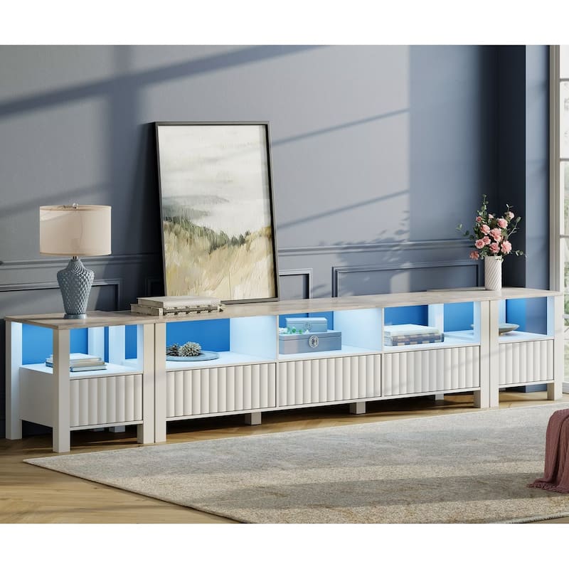 White TV Stand for 65-100 Inch TV with LED Light, Modern TV Console