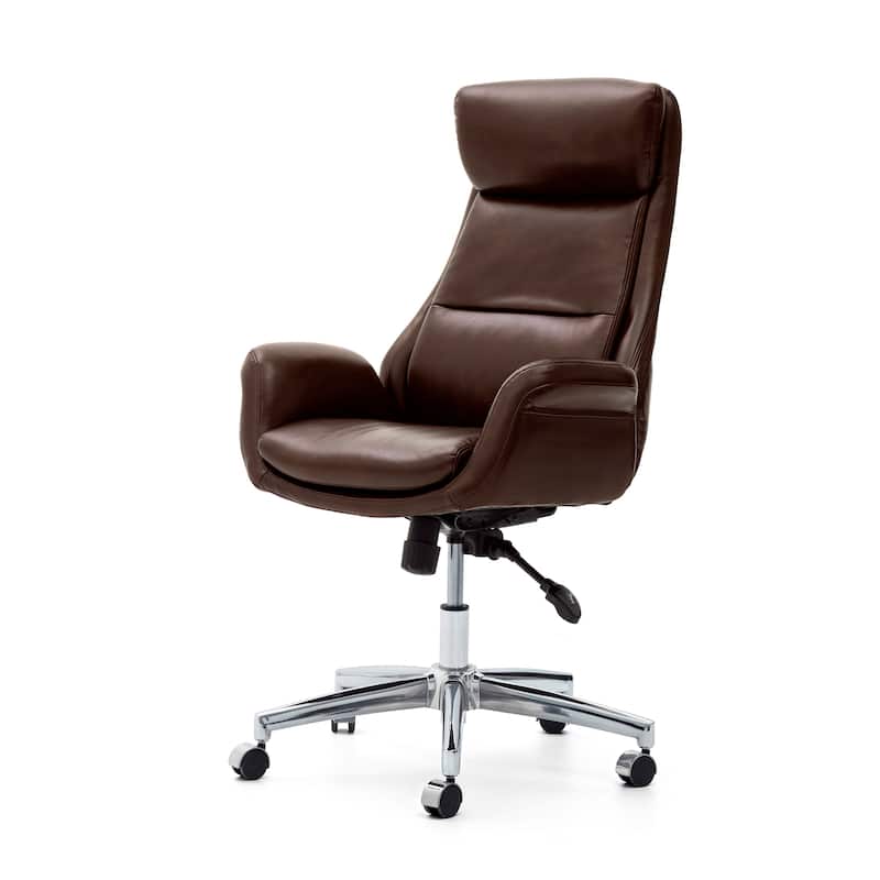 Glitzhome Modern High-Back Leatherette Adjustable 360-Degree Swivel Executive Office Chair - 1-Piece Coffee
