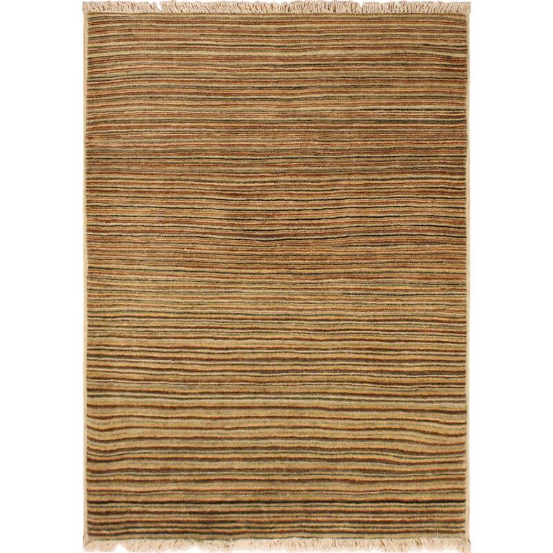 Boho Earthline Gabbeh Hand Knotted Wool Area Rug - 3'1'' x 5'1'' - Beige/Rust/Green/Brown