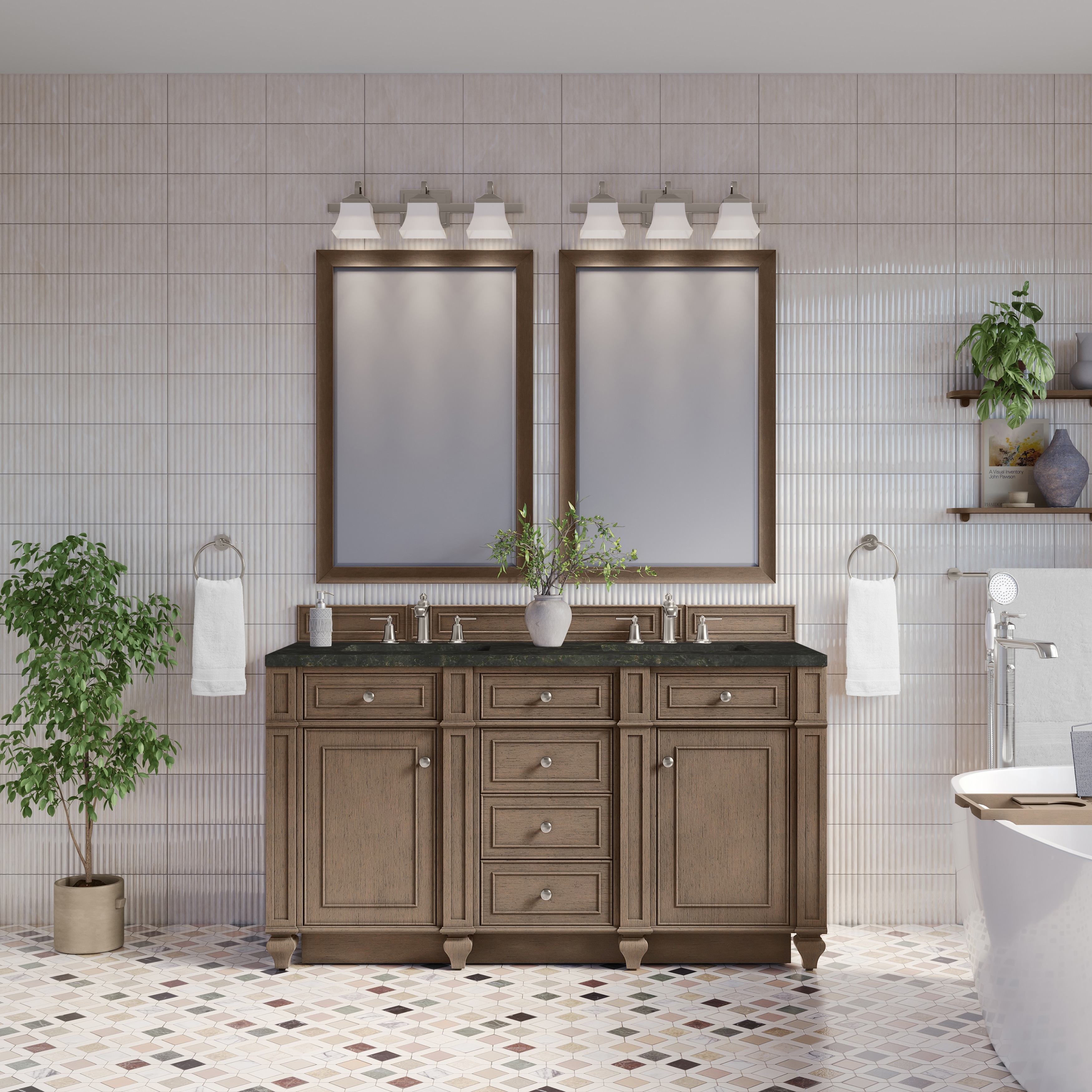 James Martin Vanities Bristol 60" Double Vanity, Whitewashed Walnut