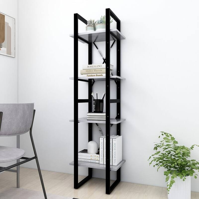 vidaXL 4-Tier Book Cabinet Concrete Gray 15.7"x11.8"x55.1" Chipboard - 15.7" x 11.8" x 55.1" - 15.7" x 11.8" x 55.1"