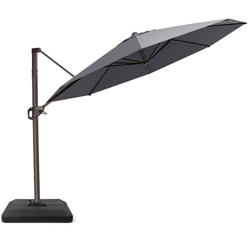 11 Ft Outdoor Patio Cantilever 360 Degree Rotation Offset Umbrella with 4-Piece Fillable Weighted Base - Dark Grey
