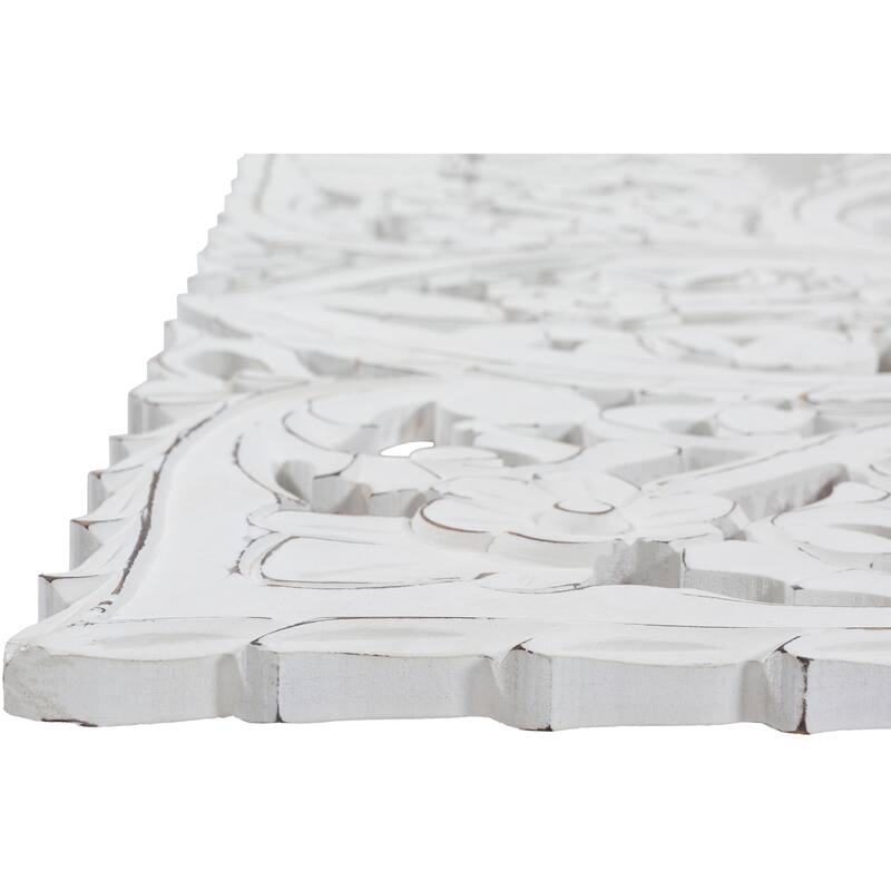 Barclay Hand Carved White Floral 35-inch Square Wall Panel