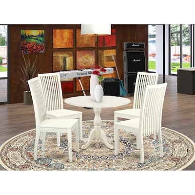 HomeStock 5-Piece Linen White Finish Solid Wood Top Dining table with 4 Chairs with Drop Leaf Slat Back